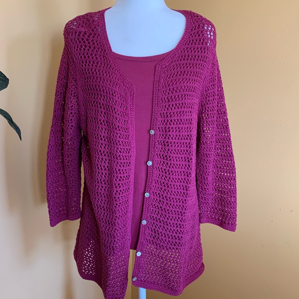 Eddie Bauer, Woman’s Size XXL, 100%Cotton, Bottom down Crochet Cardigan.